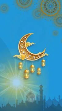 Islamic display decoration composition with 3d Eid Mubarak and Ramadan Kareem 스톡 일러스트