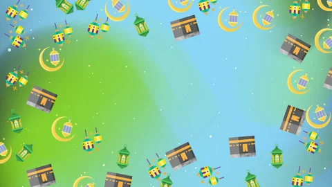 Islamic Eid Al Adha Background Animation with Kaaba and Lanterns Vídeos de archivo 334935549