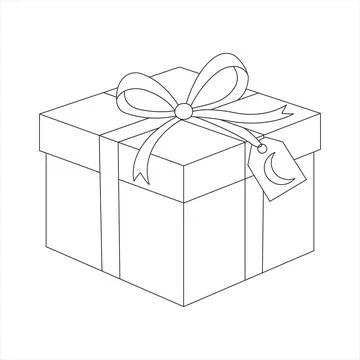 Islamic Eid Mubarak Gift Box Line Art Illustration with Crescent Moon Tag a.. Stock Illustration