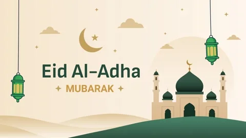 Islamic Eid Mubarak Greeting Animation Mosque and Lantern Background Vídeos de archivo 334933740