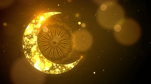 Islamic Eid Mubarak Ramadan background with crescent moon and bokeh loop Stock Footage 107037998