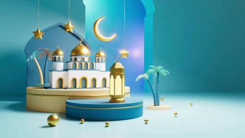 Islamic Eid Mubarak Ramadan background with crescent moon and bokeh loop. Whi Stock Footage 270953776
