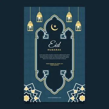 Islamic Event Eid Mubarak Card Frame Background Simple Flat Design Stock Illustration