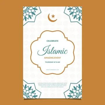 Islamic Event Invitation Card Frame Background Simple Flat Design Stock Illustration