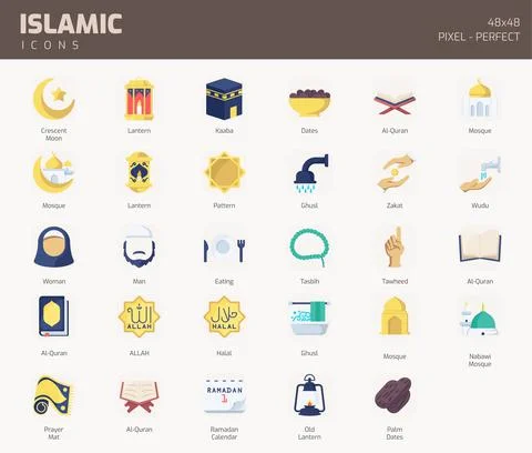 Islamic Flat Icon set, Islamic holiday symbols collection, vector illustratio Stock Illustration