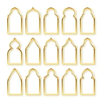 Islamic frames, oriental style. Golden arabic shapes, windows and arches Stock Illustration