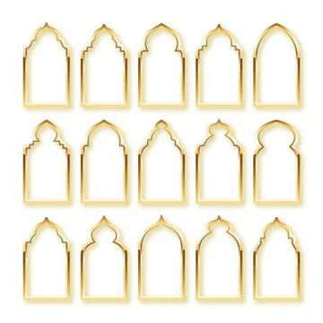 Islamic frames, oriental style. Golden arabic shapes, windows and arches Stock Illustration