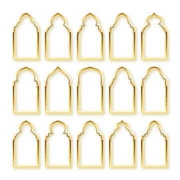 Islamic frames, oriental style. Golden arabic shapes, windows and arches Stock Illustration