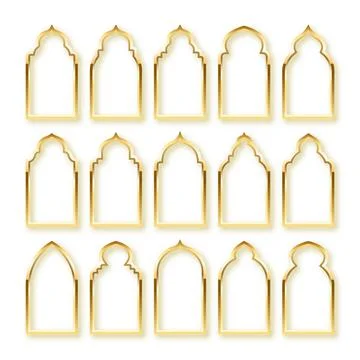 Islamic frames, oriental style. Golden arabic shapes, windows and arches Stock Illustration