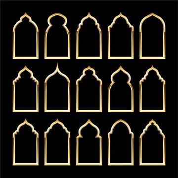 Islamic frames, oriental style. Golden arabic shapes, windows and arches Stock Illustration