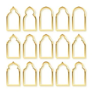 Islamic frames, oriental style. Golden arabic shapes, windows and arches Stock Illustration