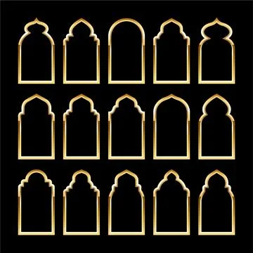 Islamic frames, oriental style. Golden arabic shapes, windows and arches Stock Illustration