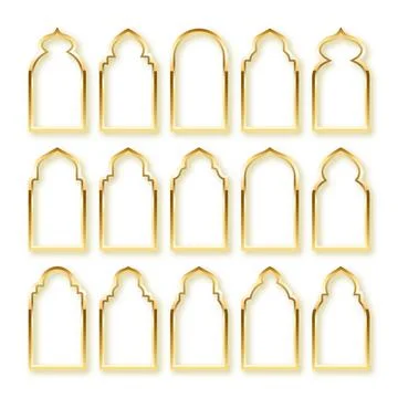 Islamic frames, oriental style. Golden arabic shapes, windows and arches Illustrazione stock