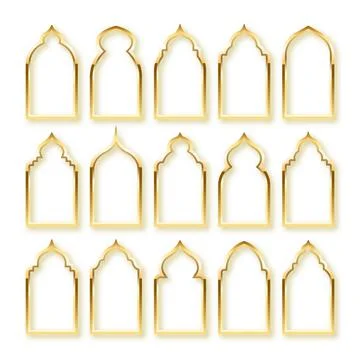 Islamic frames, oriental style. Golden arabic shapes, windows and arches Stock Illustration