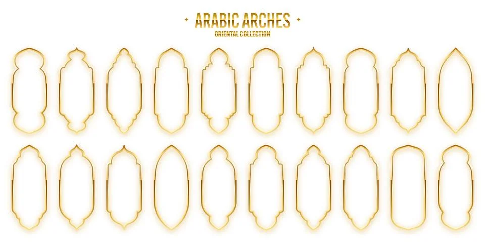 Islamic frames, oriental style. Golden arabic shapes, windows and arches Stock Illustration