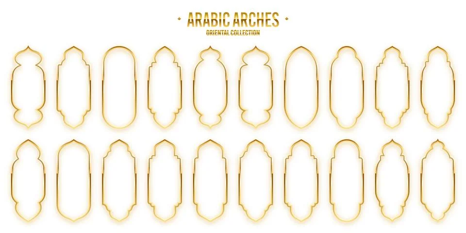 Islamic frames, oriental style. Golden arabic shapes, windows and arches Stock Illustration