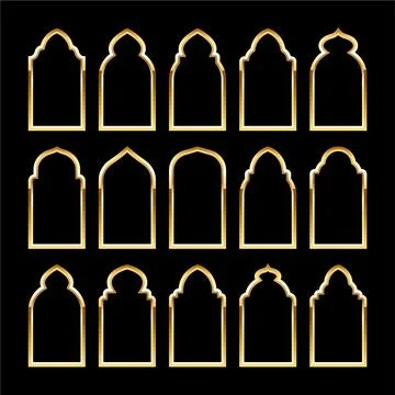 Islamic frames, oriental style. Golden arabic shapes, windows and arches Stock Illustration