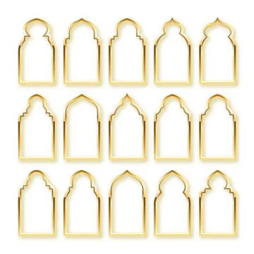 Islamic frames, oriental style. Golden arabic shapes, windows and arches Stock Illustration