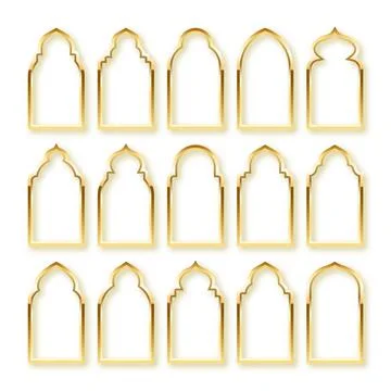 Islamic frames, oriental style. Golden arabic shapes, windows and arches Illustrazione stock