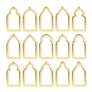 Islamic frames, oriental style. Golden arabic shapes, windows and arches 스톡 일러스트