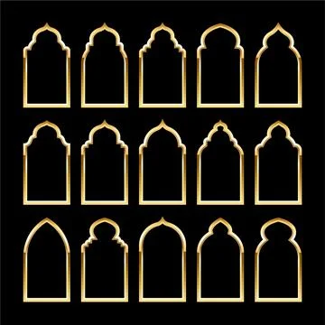 Islamic frames, oriental style. Golden arabic shapes, windows and arches Stock Illustration