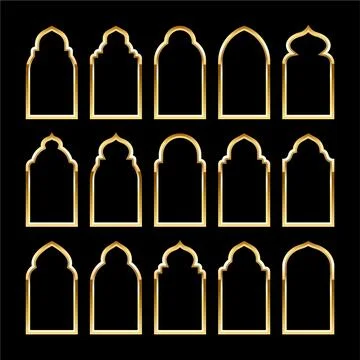 Islamic frames, oriental style. Golden arabic shapes, windows and arches Stock Illustration