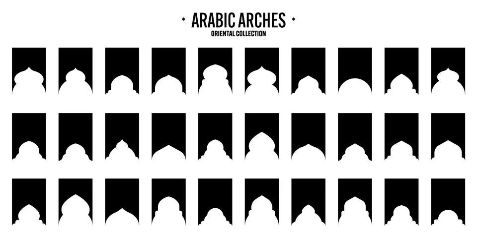 Islamic frames, oriental style objects. Arabic shapes, windows and arches Stock Illustration
