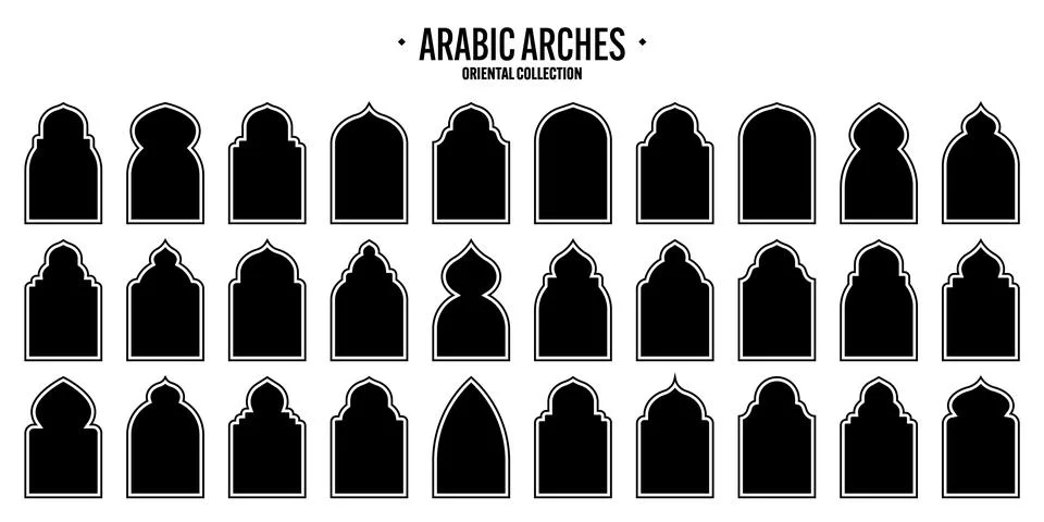 Islamic frames, oriental style objects. Arabic shapes, windows and arches Stock Illustration