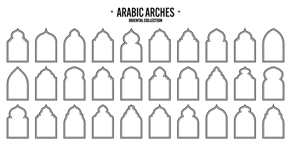 Islamic frames, oriental style objects. Arabic shapes, windows and arches Stock Illustration