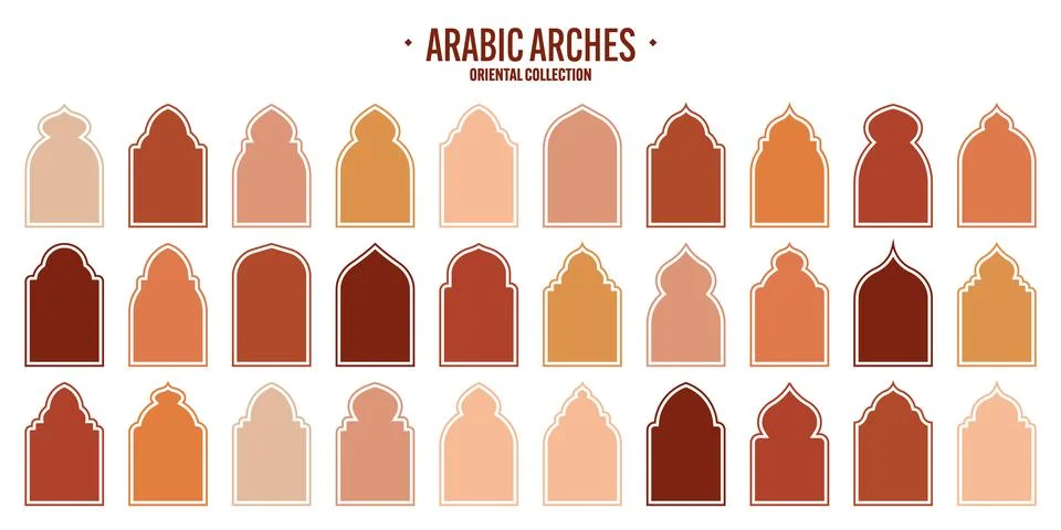 Islamic frames, oriental style objects. Arabic shapes, windows and arches Stock Illustration