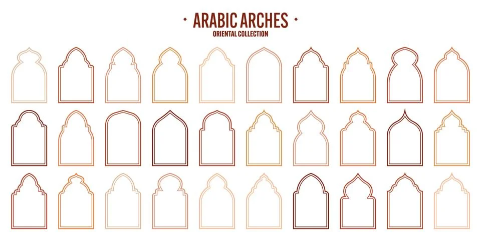 Islamic frames, oriental style objects. Arabic shapes, windows and arches Illustrazione stock