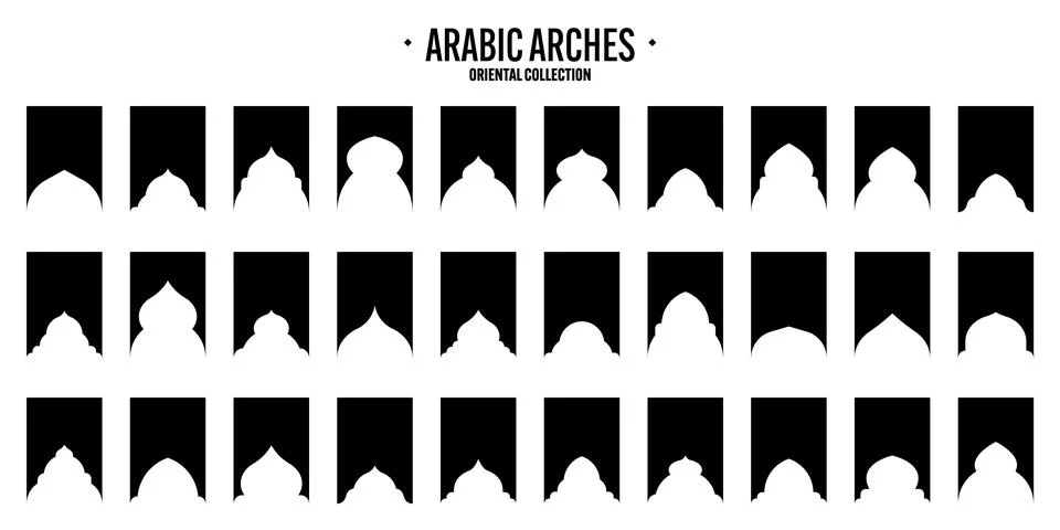 Islamic frames, oriental style objects. Arabic shapes, windows and arches Stock Illustration