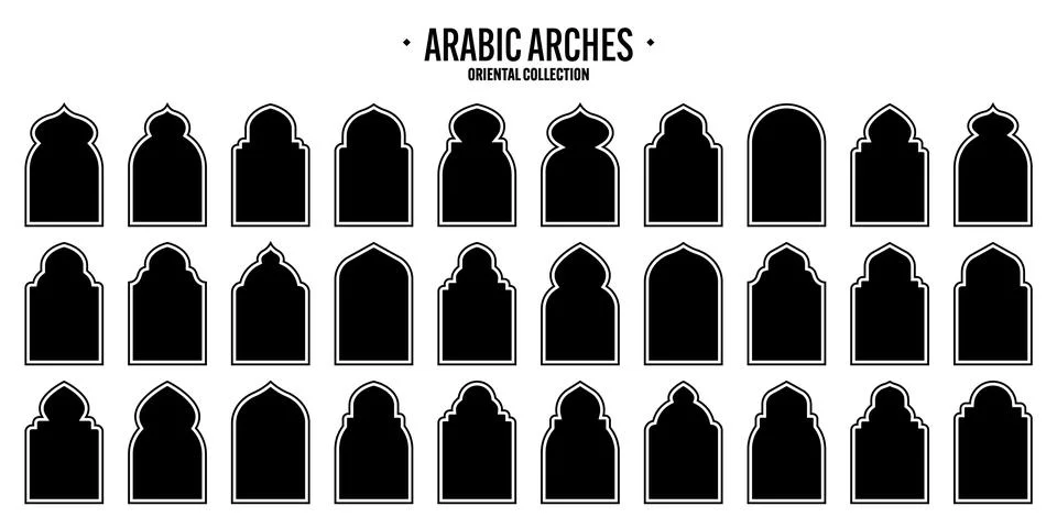 Islamic frames, oriental style objects. Arabic shapes, windows and arches Stock Illustration