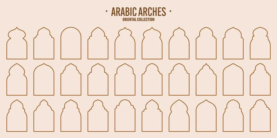 Islamic frames, oriental style objects. Arabic shapes, windows and arches Stock Illustration