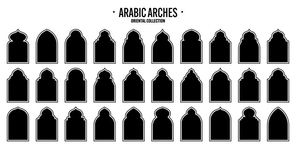 Islamic frames, oriental style objects. Arabic shapes, windows and arches Illustrazione stock