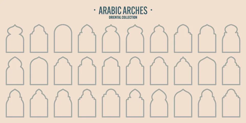 Islamic frames, oriental style objects. Arabic shapes, windows and arches Stock Illustration