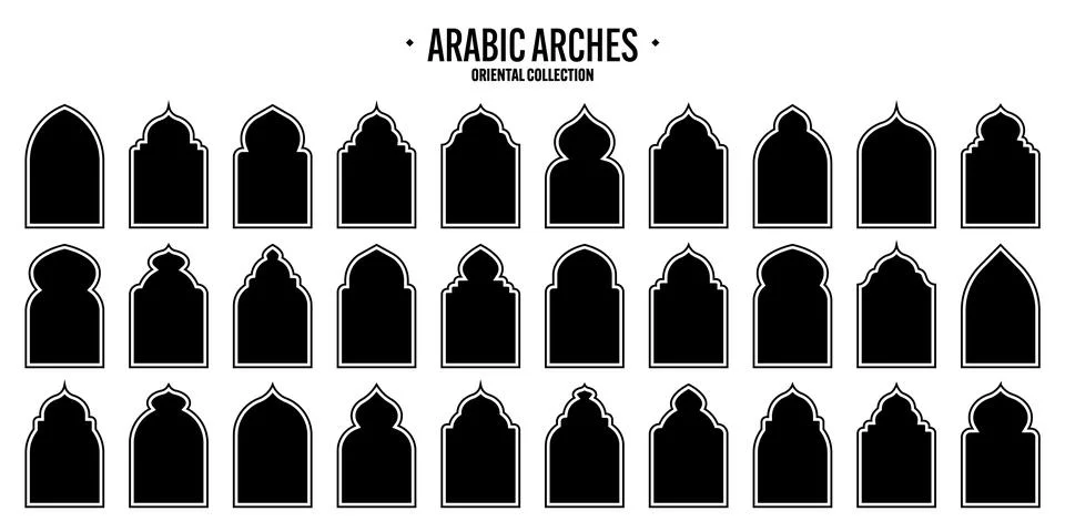 Islamic frames, oriental style objects. Arabic shapes, windows and arches Stock Illustration