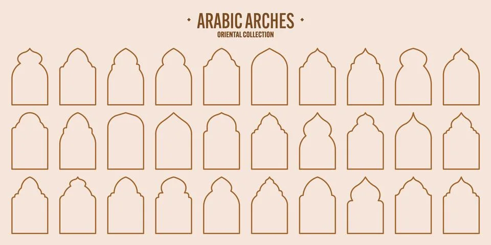 Islamic frames, oriental style objects. Arabic shapes, windows and arches Stock Illustration