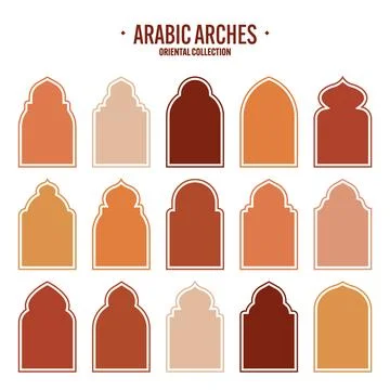 Islamic frames, oriental style objects. Arabic shapes, windows and arches Stock Illustration