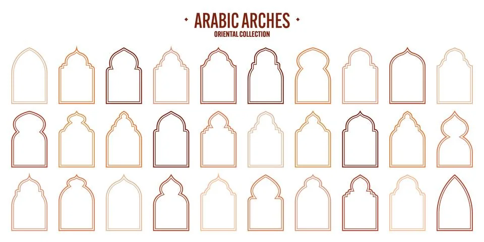 Islamic frames, oriental style objects. Arabic shapes, windows and arches Stock Illustration