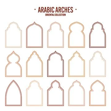 Islamic frames, oriental style objects. Arabic shapes, windows and arches Stock Illustration