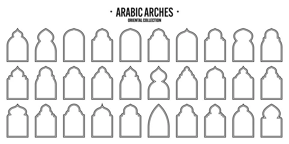 Islamic frames, oriental style objects. Arabic shapes, windows and arches Stock Illustration