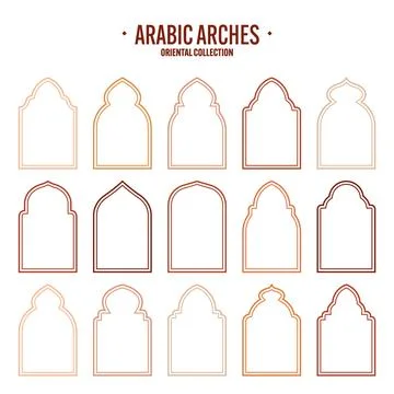 Islamic frames, oriental style objects. Arabic shapes, windows and arches Stock Illustration