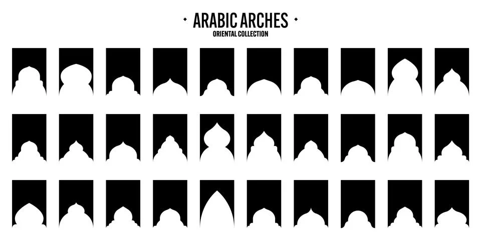 Islamic frames, oriental style objects. Arabic shapes, windows and arches Stock Illustration