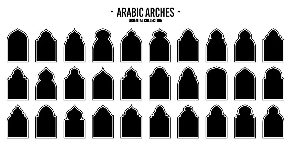 Islamic frames, oriental style objects. Arabic shapes, windows and arches Stock Illustration