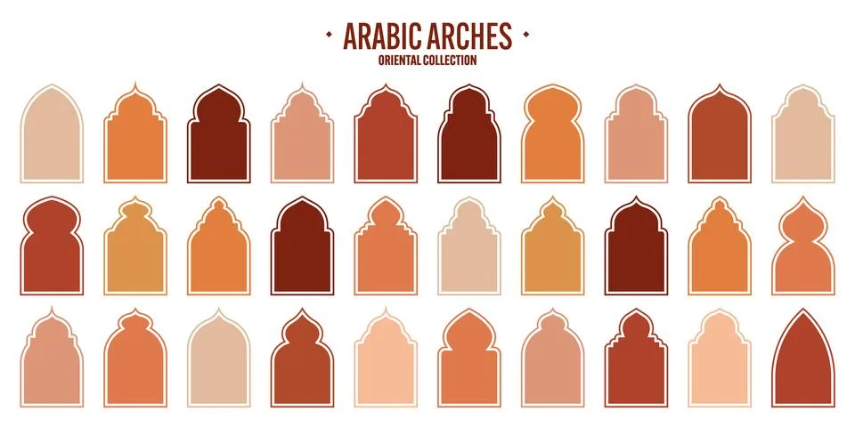 Islamic frames, oriental style objects. Arabic shapes, windows and arches Stock Illustration