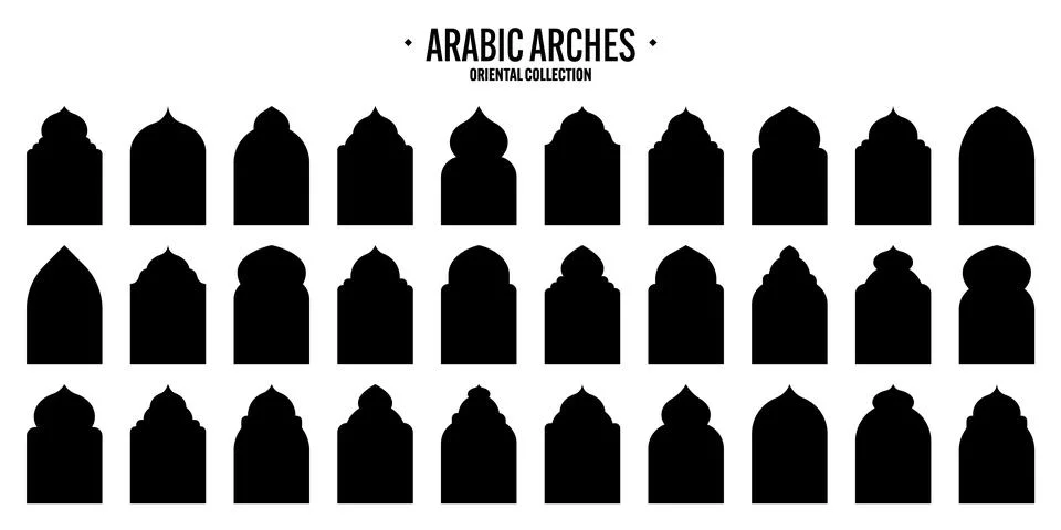 Islamic frames, oriental style objects. Arabic shapes, windows and arches Stock Illustration