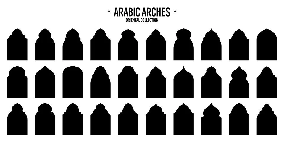 Islamic frames, oriental style objects. Arabic shapes, windows and arches Illustrazione stock