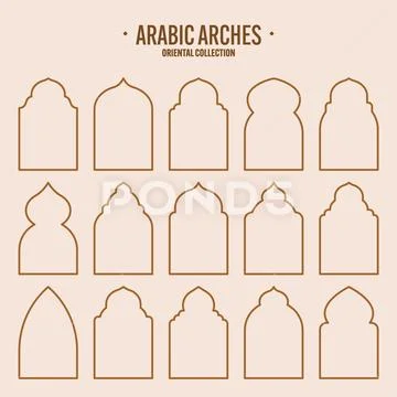 Islamic frames, oriental style objects. Arabic shapes, windows and arches Ilustraciones de archivo