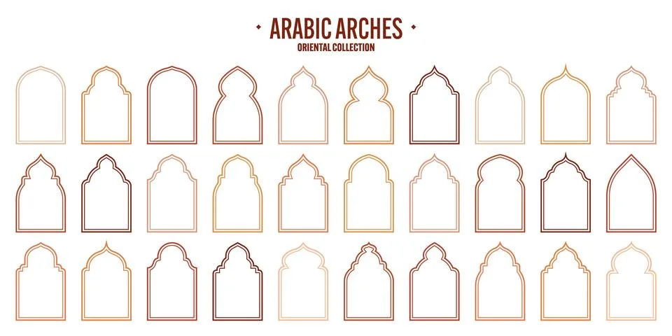Islamic frames, oriental style objects. Arabic shapes, windows and arches Stock Illustration